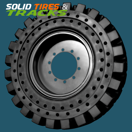 Set of 4, 14.00-24 Solid Rubber Telehandler Tires with 10 Bolt Hole - Heavy Duty